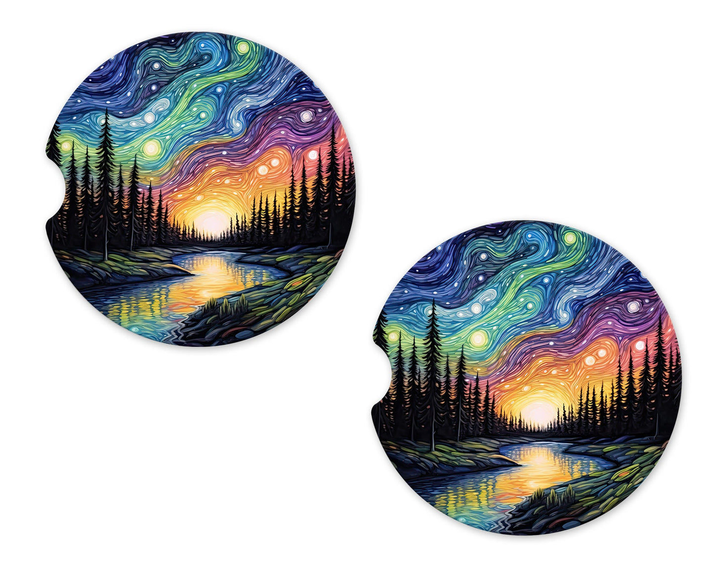 New Release, Set of 2 Northern Lights River Sandstone Car Coasters, Car Accessory