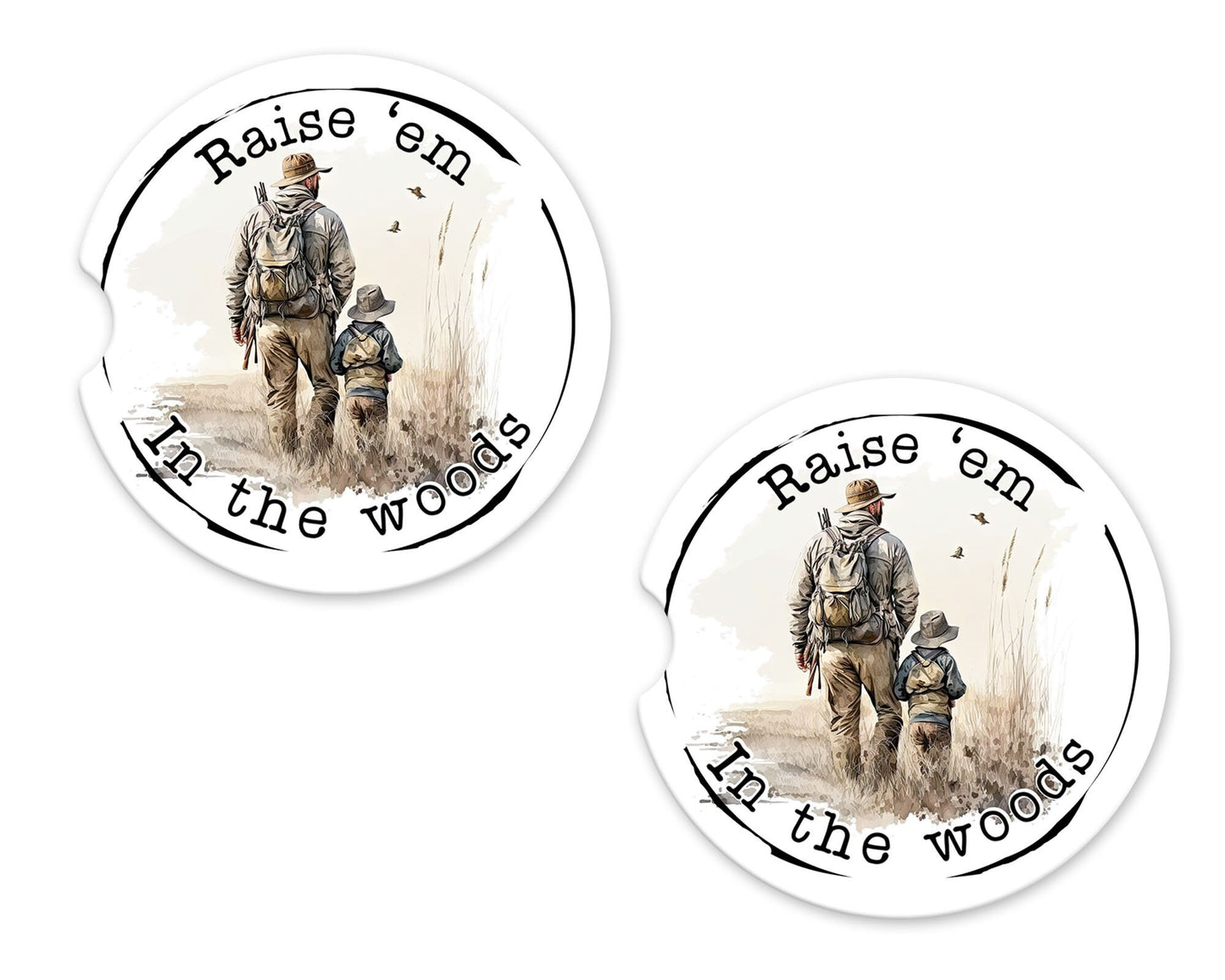 New Release, Set of 2 Raise 'Em in the Woods Sandstone Car Coasters, Car Accessory