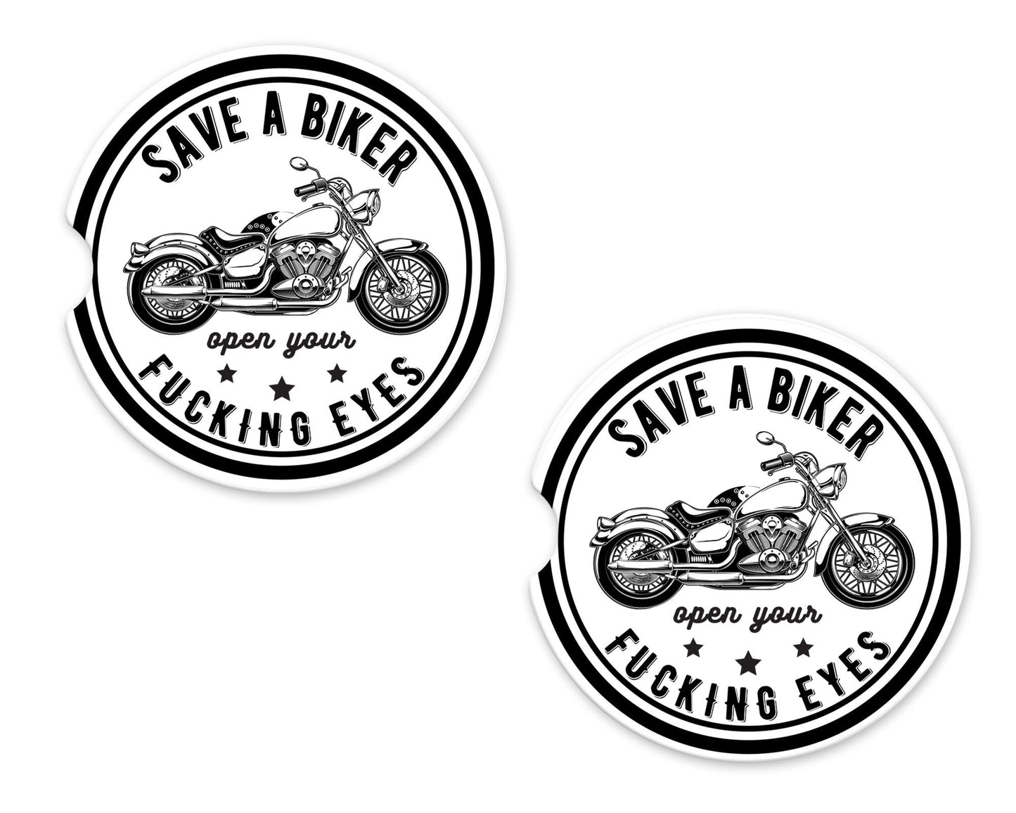 New Release, Set of 2 Save a Biker Sandstone Car Coasters, Car Accessory