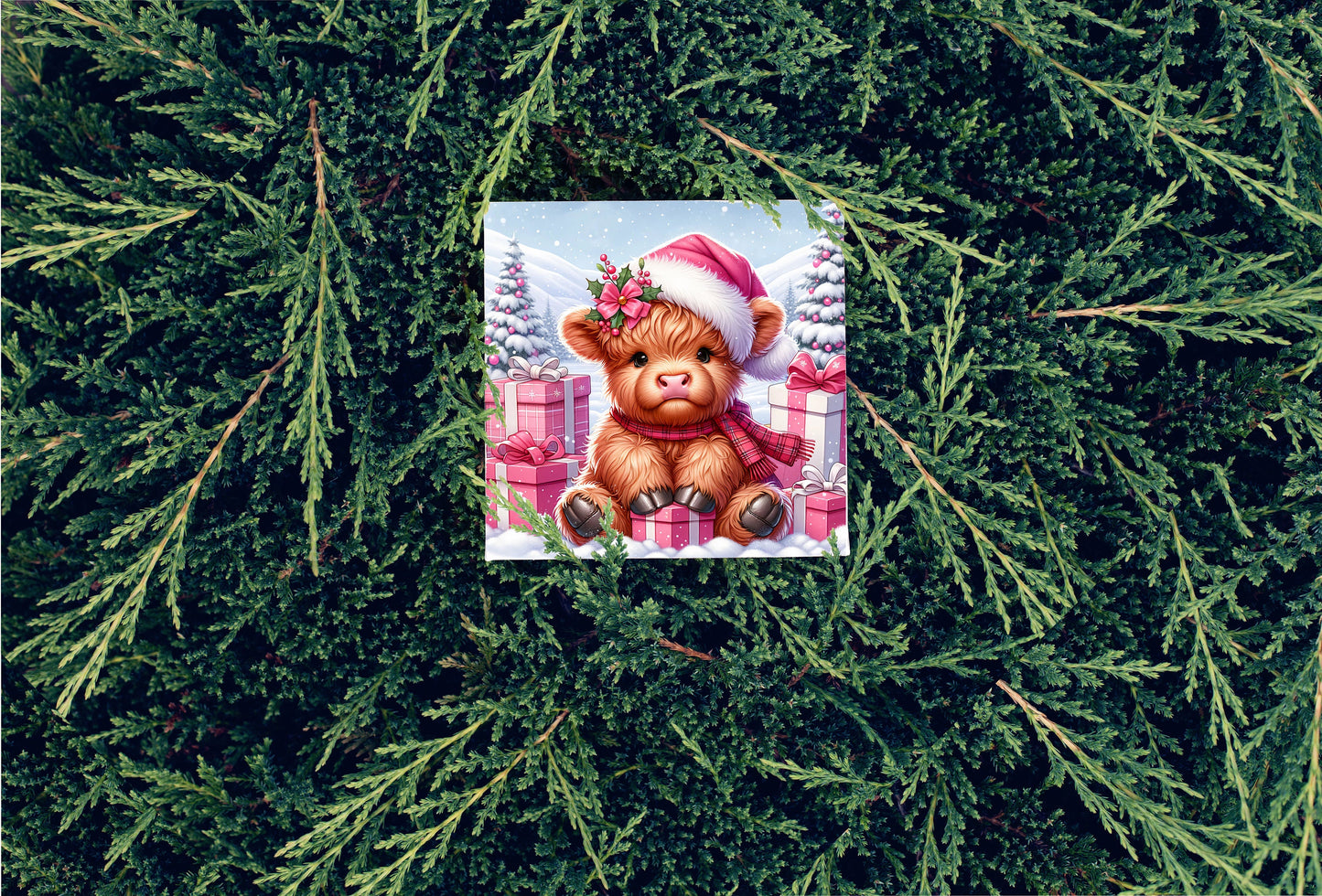 Christmas Ornament, Pink Baby Highland Cow, Tier Tray Decor, Wreath Sign, Mini Sign, Door Hanger