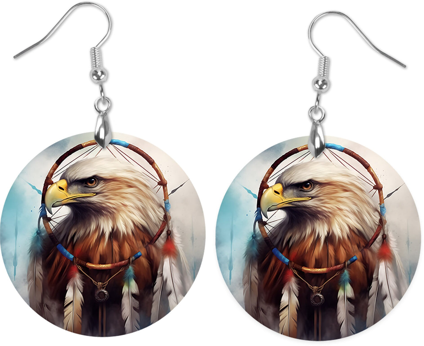 Native American Eagle Round Wood Dangle Earrings Hypoallergenic Jewelry