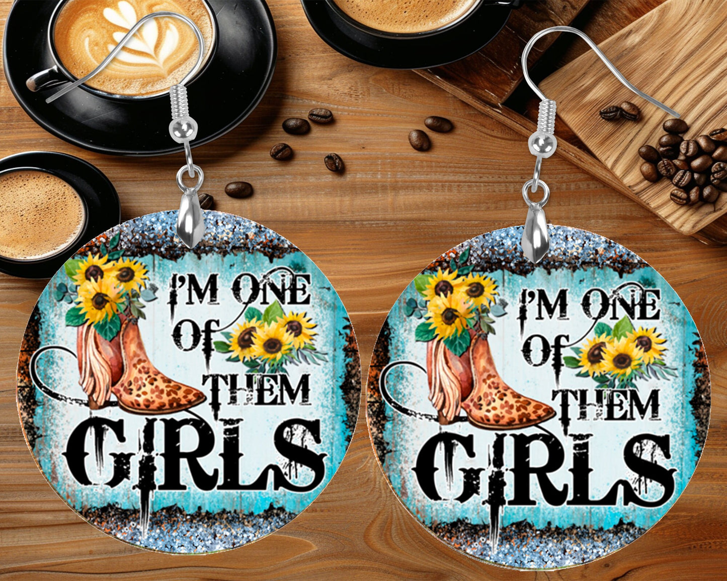 I'm One of Them Girls Round Wood Dangle Earrings Hypoallergenic Jewelry