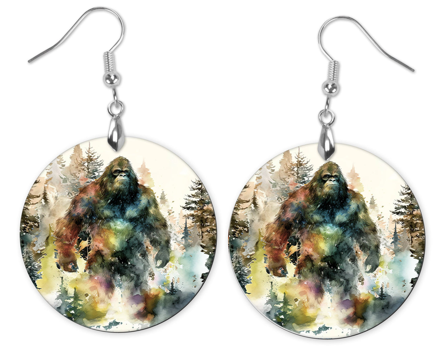 Bigfoot Forest Round Wood Dangle Earrings Hypoallergenic Jewelry