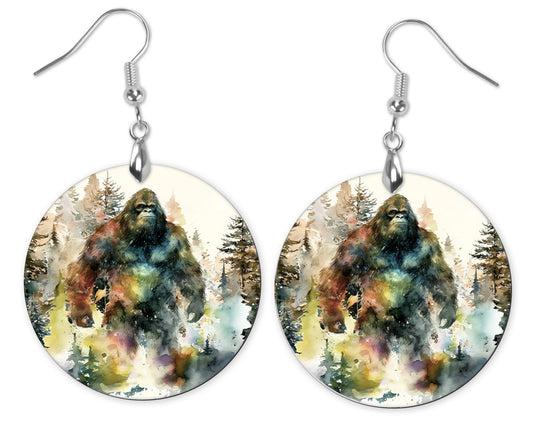 Bigfoot Forest Round Wood Dangle Earrings Hypoallergenic Jewelry