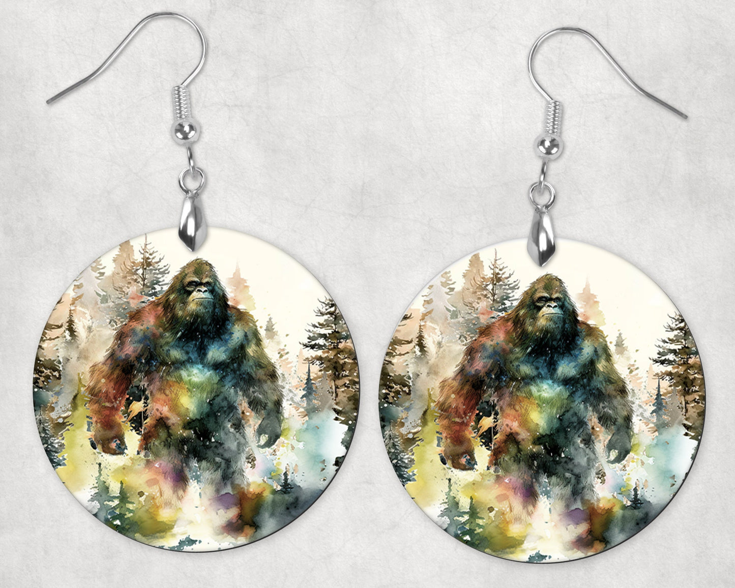 Bigfoot Forest Round Wood Dangle Earrings Hypoallergenic Jewelry