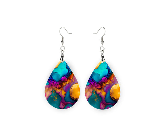 New Release Maddie Marble Tear Drop Wood Dangle Earrings Hypoallergenic Jewelry