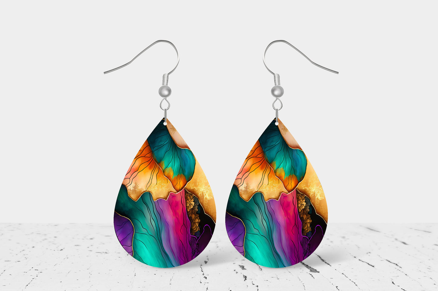 New Release Marble Flow Tear Drop Wood Dangle Earrings Hypoallergenic Jewelry