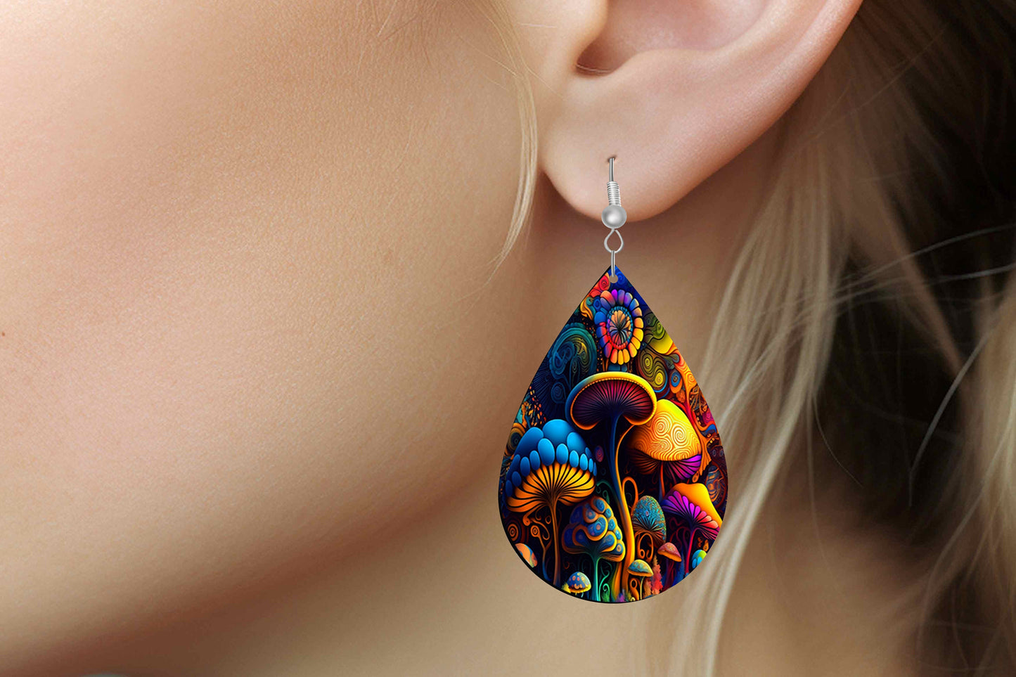 New Release Mushrooms Tear Drop Wood Dangle Earrings Hypoallergenic Jewelry