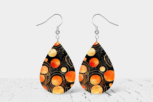 New Release Orange Circles Tear Drop Wood Dangle Earrings Hypoallergenic Jewelry