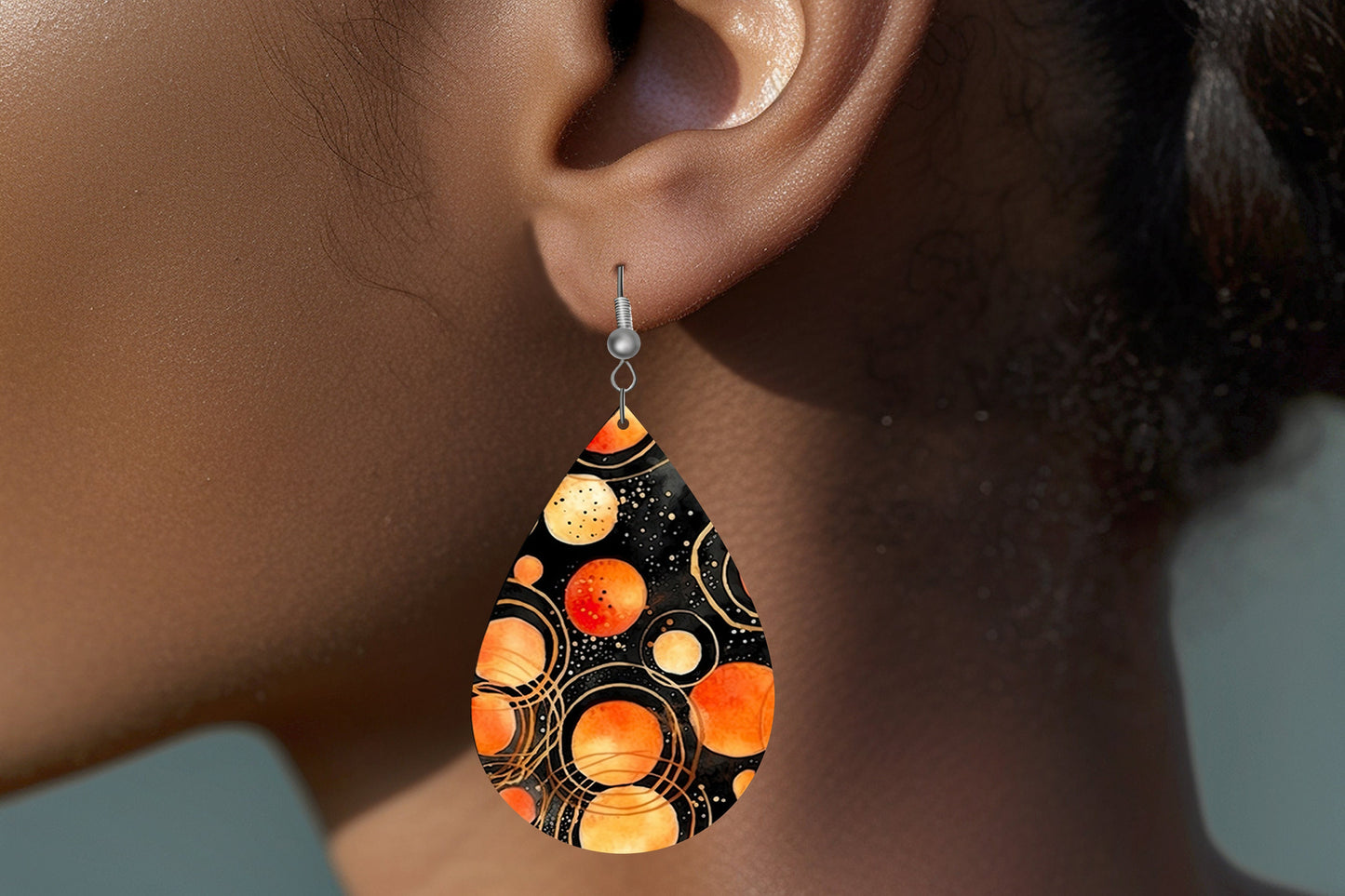 New Release Orange Circles Tear Drop Wood Dangle Earrings Hypoallergenic Jewelry