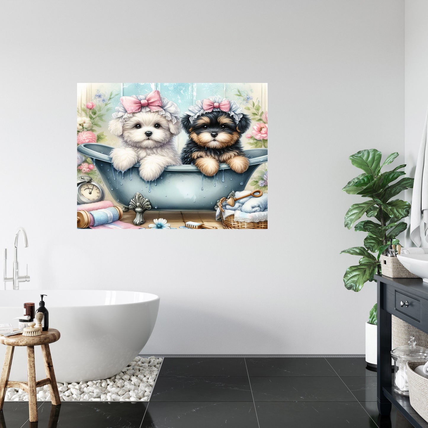 New Release, 20x16 Puppy Bath Wall Art Canvas Print