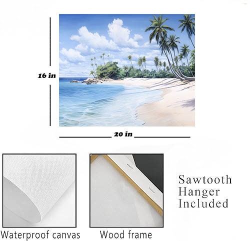 New Release, 20x16 White Sand Beach Wall Art Canvas Print