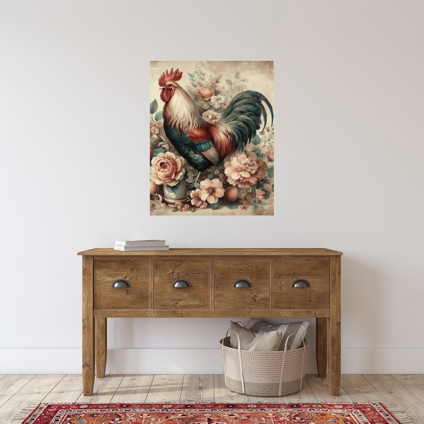 16x20 Floral Rooster Wall Art Canvas Print