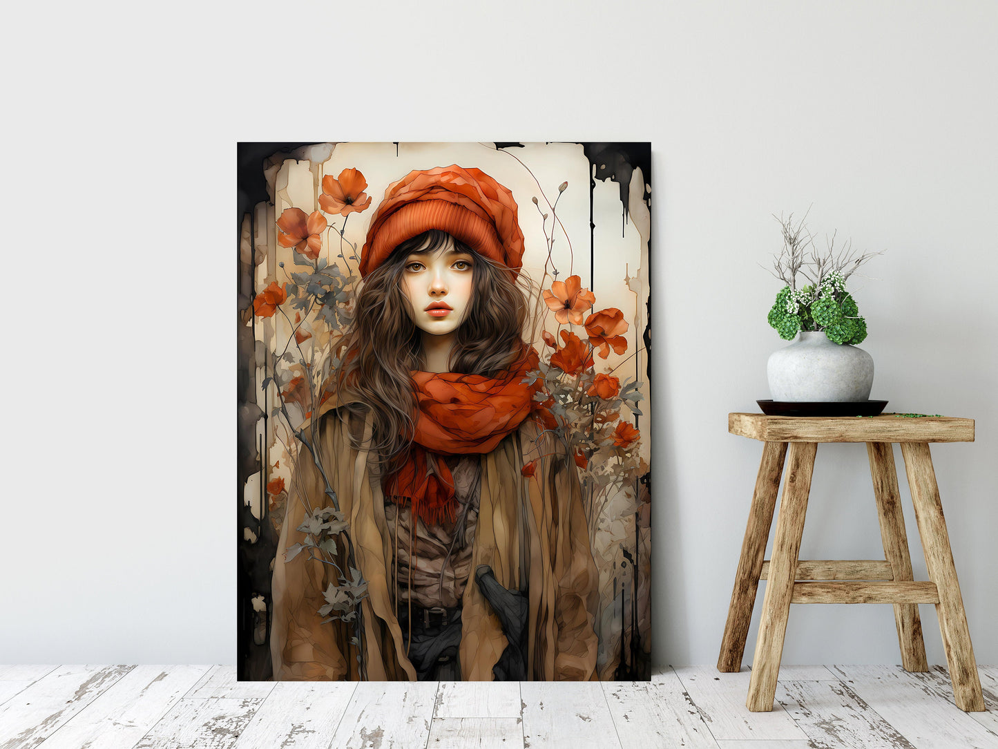 16x20 Girl in Red Hat Wall Art Canvas Print