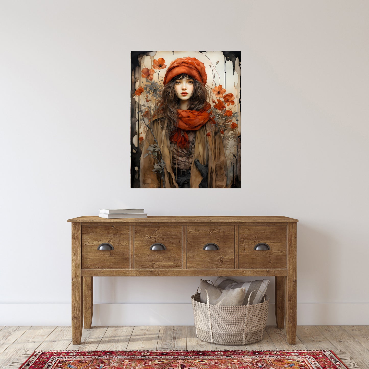 16x20 Girl in Red Hat Wall Art Canvas Print