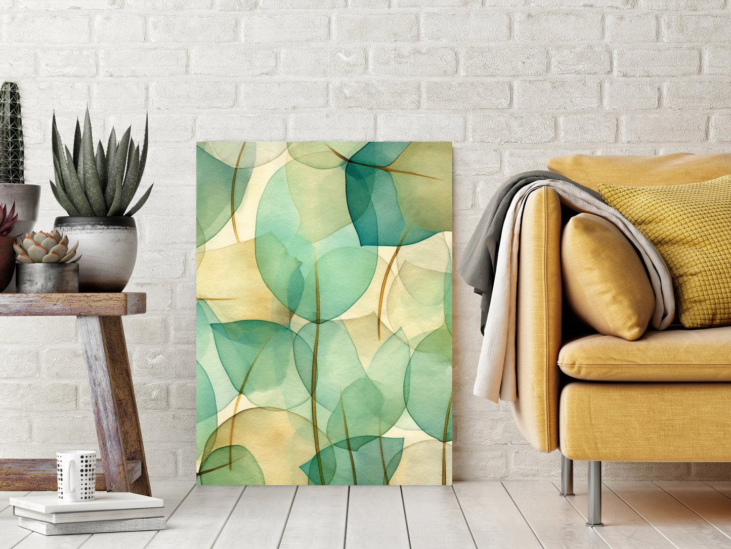 16x20 Green Abstract Leaves Wall Art Canvas Print