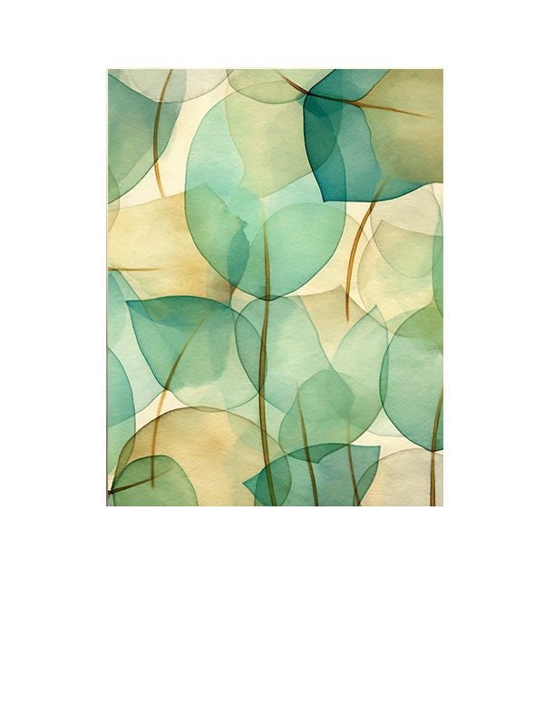 16x20 Green Abstract Leaves Wall Art Canvas Print