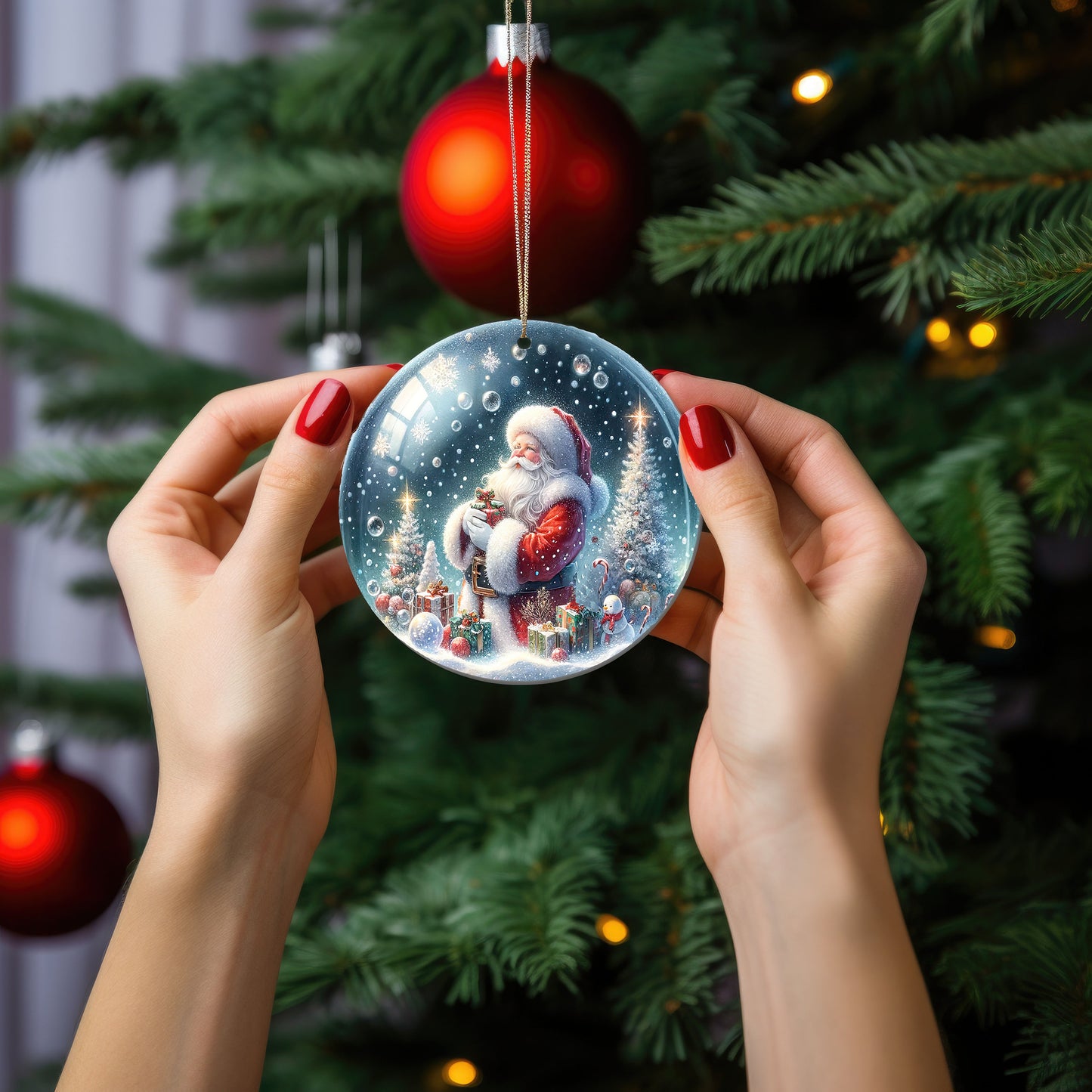 Santa in Snow Globe Christmas Ornament, Ceramic Christmas Ornament, Christmas Decorations