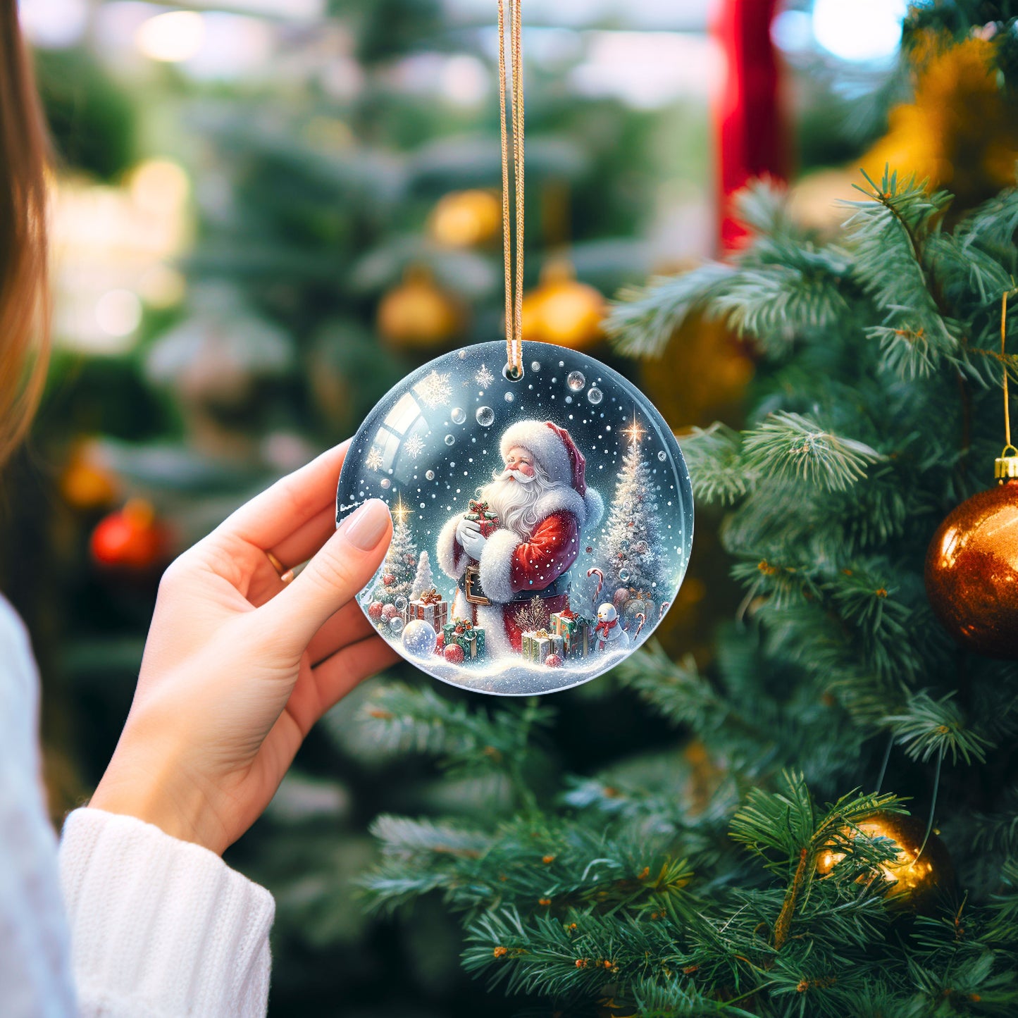 Santa in Snow Globe Christmas Ornament, Ceramic Christmas Ornament, Christmas Decorations