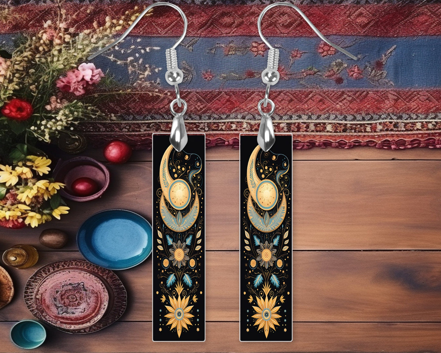 New Release Boho Ornament Printed Wood Dangle Earrings Hypoallergenic Jewelry Handmade