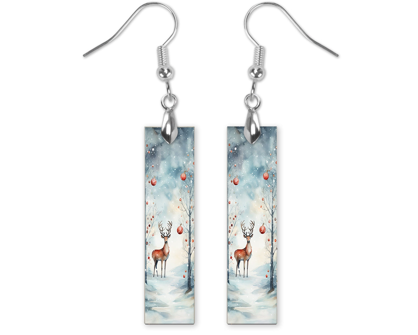 New Release Christmas Deer Bar Printed Wood Dangle Earrings Hypoallergenic Jewelry Handmade