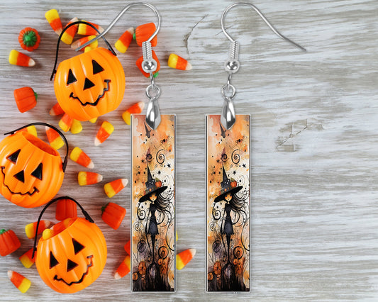 New Release Halloween Witch Girl Bar Printed Wood Dangle Earrings Hypoallergenic Jewelry Handmade