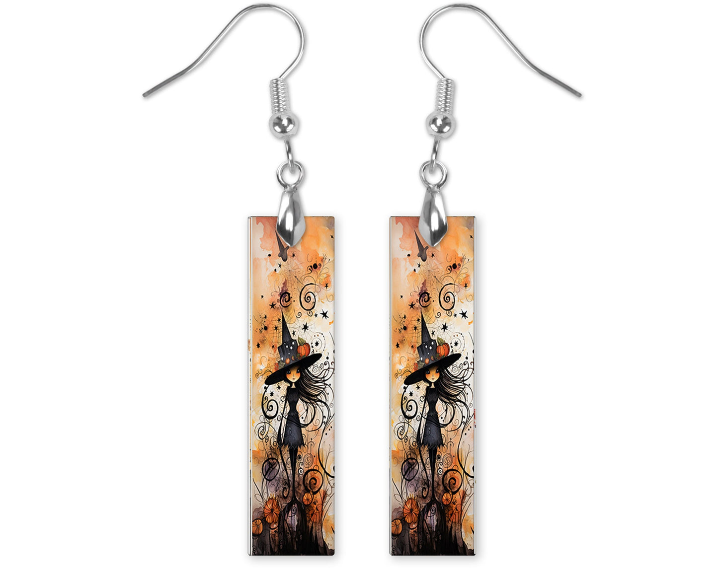 New Release Halloween Witch Girl Bar Printed Wood Dangle Earrings Hypoallergenic Jewelry Handmade