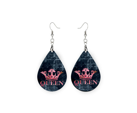 New Release Queen Crown Print Earrings Tear Drop Wood Dangle Earrings Hypoallergenic Jewelry