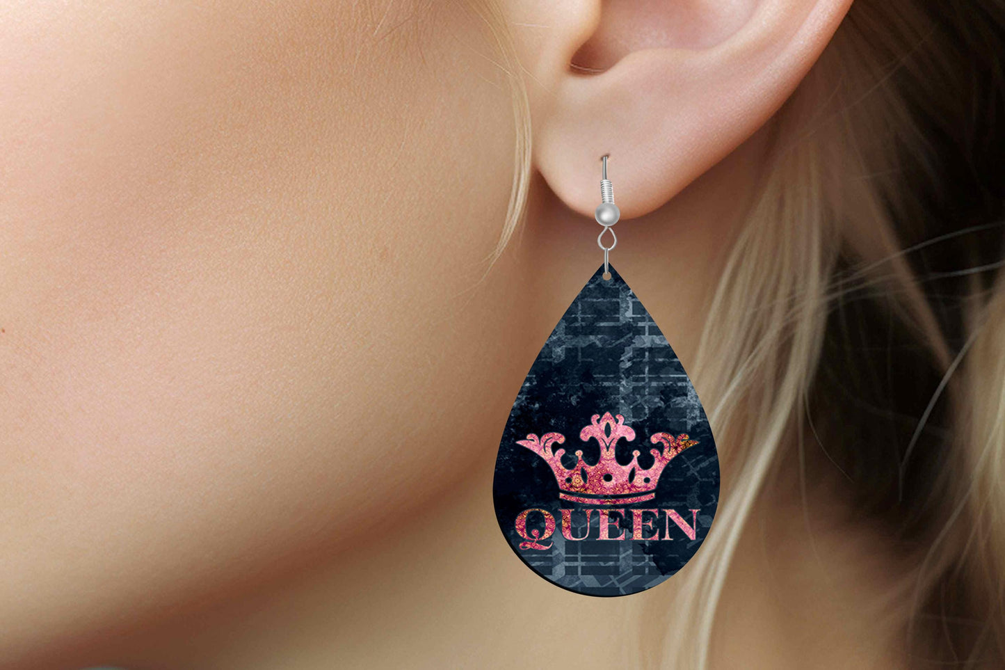 New Release Queen Crown Print Earrings Tear Drop Wood Dangle Earrings Hypoallergenic Jewelry