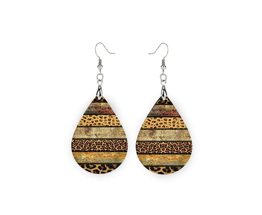 Western Stripes Print Tear Drop Wood Dangle Earrings Hypoallergenic Jewelry