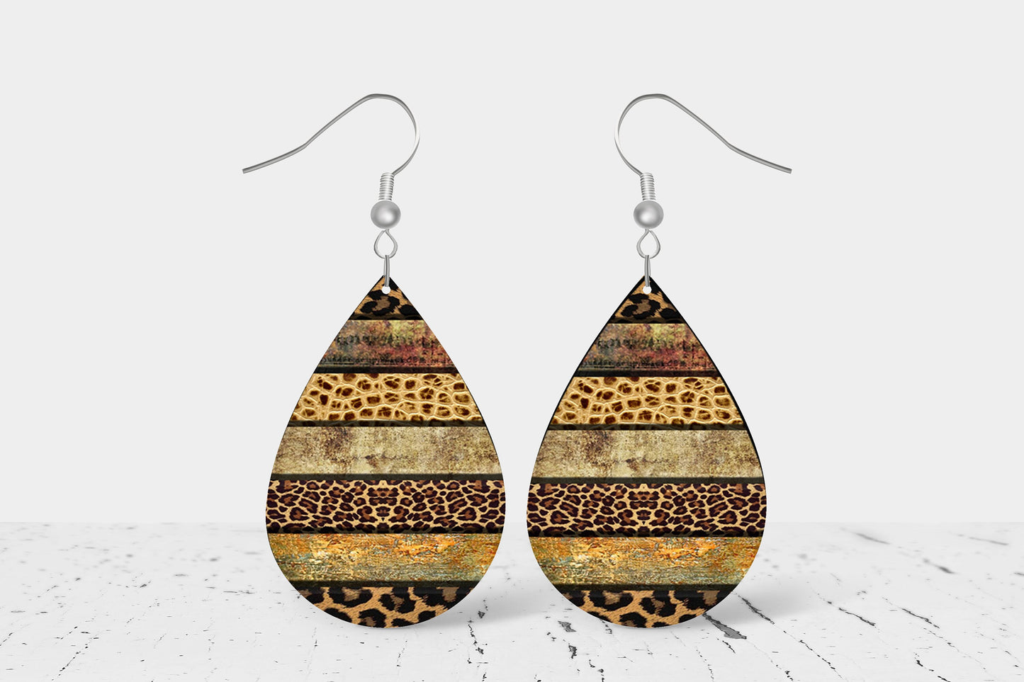 Western Stripes Print Tear Drop Wood Dangle Earrings Hypoallergenic Jewelry