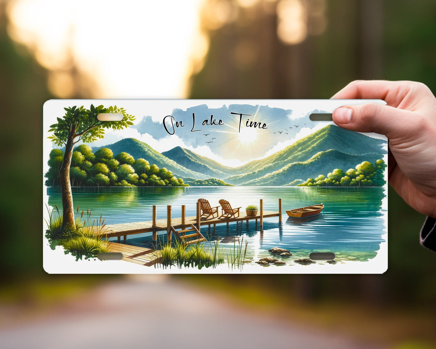 On Lake Time Vanity Front License Plate,  Aluminum License Plate Car Accessory Decorative Front Plate