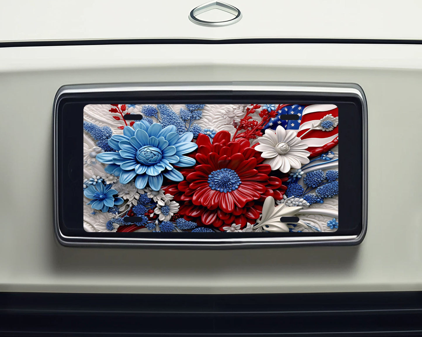 Patriotic Flowers Vanity Front License Plate,  Aluminum License Plate Car Accessory Decorative Front Plate