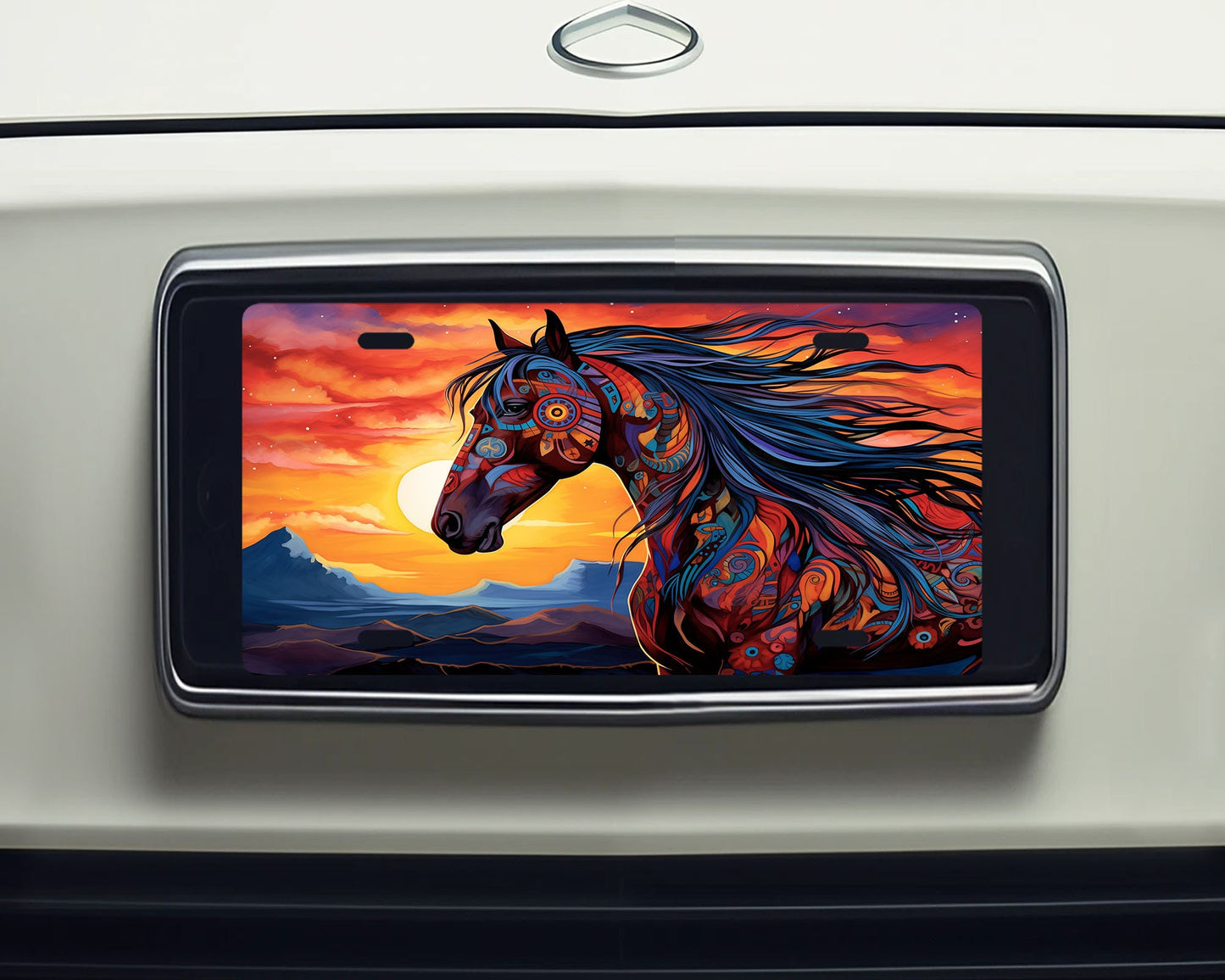 New Release, Painted Tribal Horse Vanity Front License Plate,  Aluminum License Plate Car Accessory Decorative Front Plate