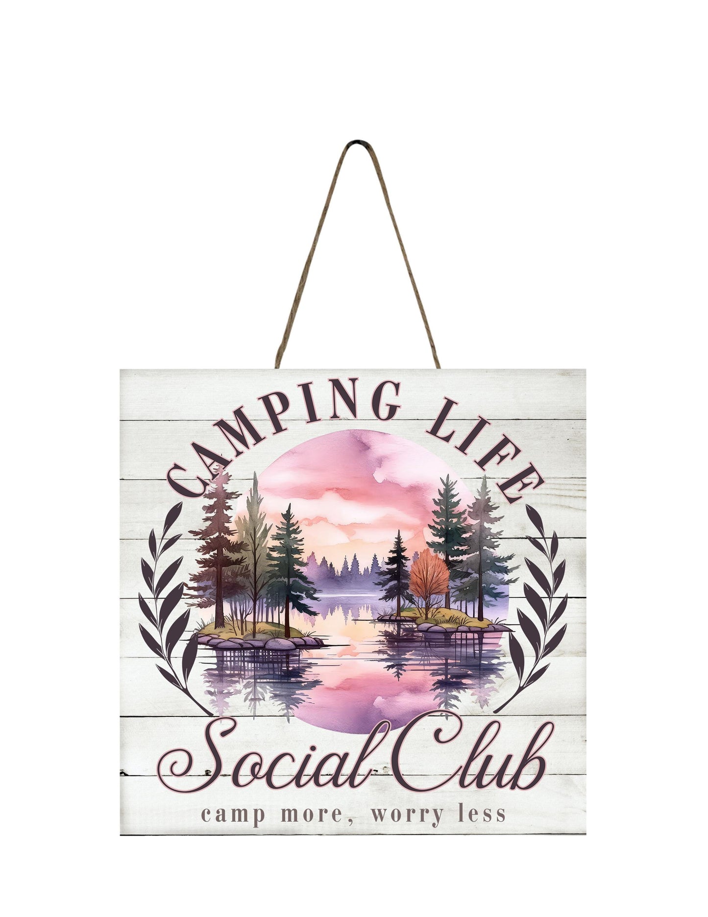 New Release, Camping Life Social Club Hanging Wall Mini Sign Wood Home Decor, Door Hanger, Wreath Sign