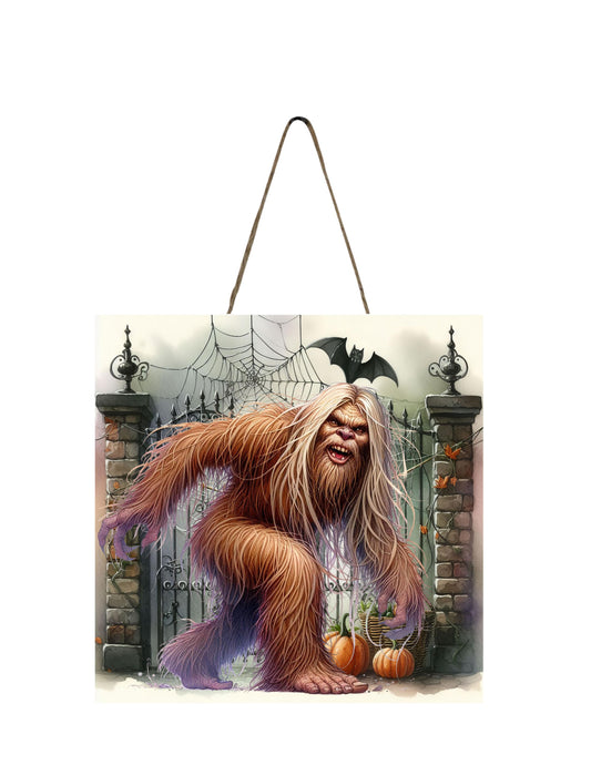 New Release, Halloween Gate Bigfoot Hanging Wall Mini Sign Wood Home Decor, Door Hanger, Wreath Sign