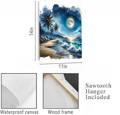 New Release, 11x14 Moonlight Beach Wall Art Canvas Print