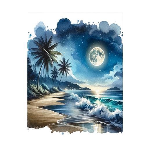 New Release, 11x14 Moonlight Beach Wall Art Canvas Print