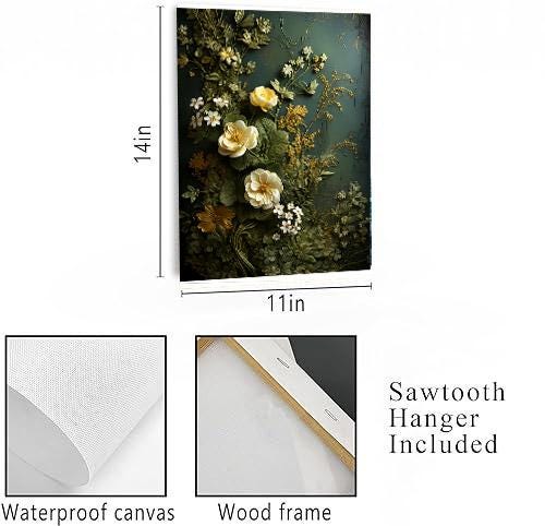 New Release, 11x14 Moss Green and Cream Floral Wall Art Canvas Print