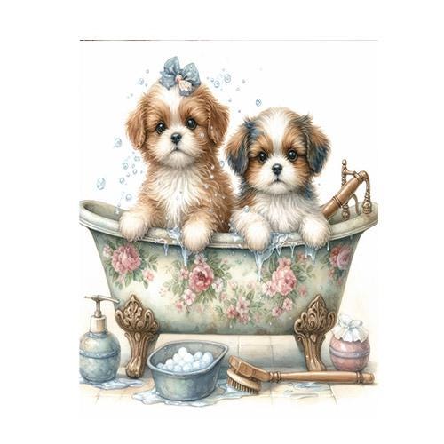 New Release, 11x14 Puppy Bath Wall Art Canvas Print