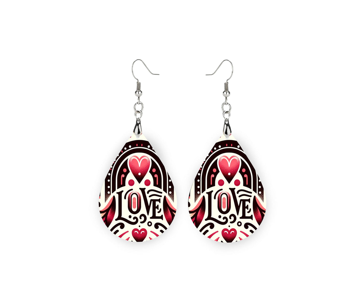 New Release Valentine Love Print Earrings Print Tear Drop Wood Dangle Earrings Hypoallergenic Jewelry