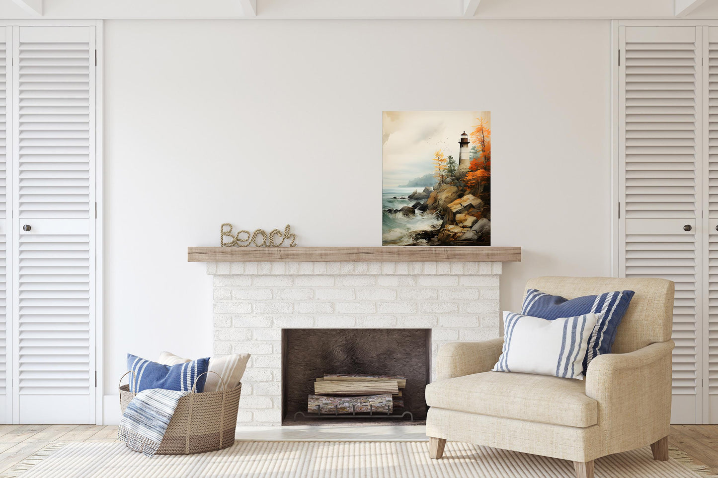 16x20 Lighthouse on the Rocks Coastal Wall Art Canvas Print