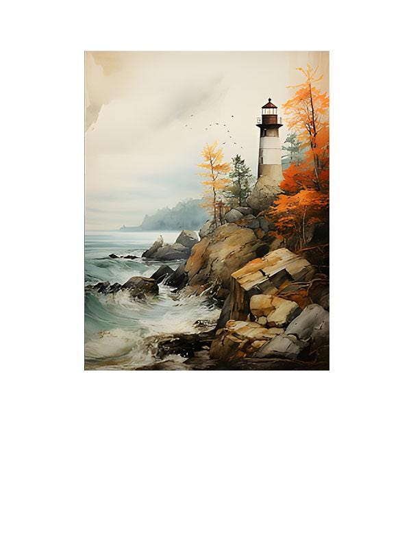 16x20 Lighthouse on the Rocks Coastal Wall Art Canvas Print