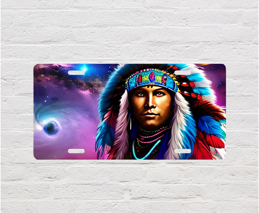 Vanity Front License Plate, Red White and Blue American Indian Aluminum License Plate Car Accessory Front Plate