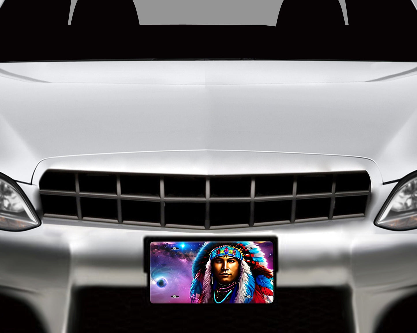 Vanity Front License Plate, Red White and Blue American Indian Aluminum License Plate Car Accessory Front Plate