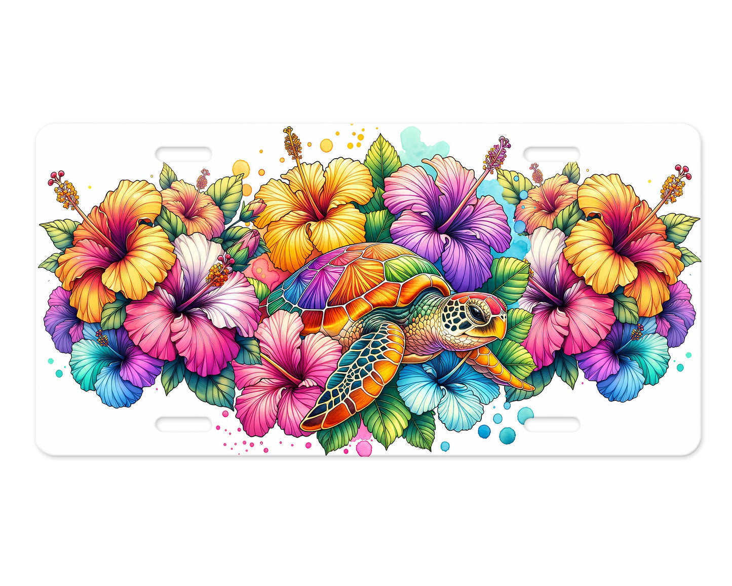 Vanity Front License Plate, Tropical Flowers and Sea Turtles Aluminum License Plate Car Accessory Front Plate