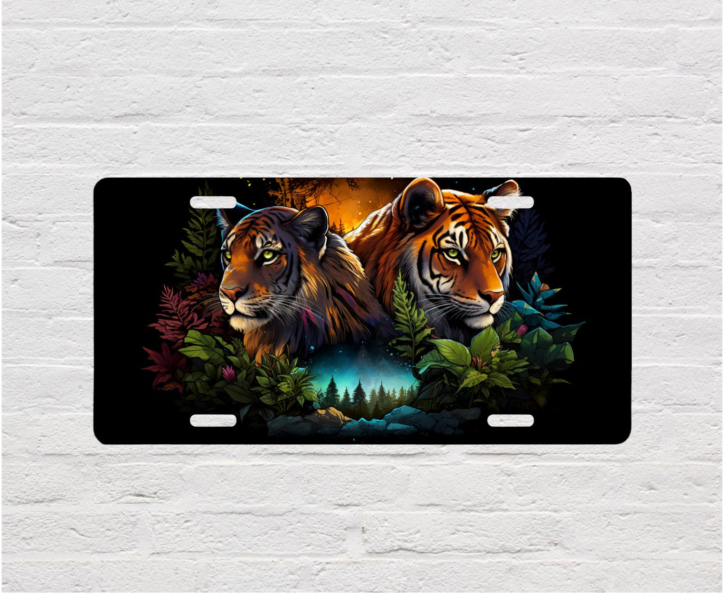 New Release Tiger Pair Vanity Front License Plate, Aluminum License Plate Car Accessory Decorative Front Plate