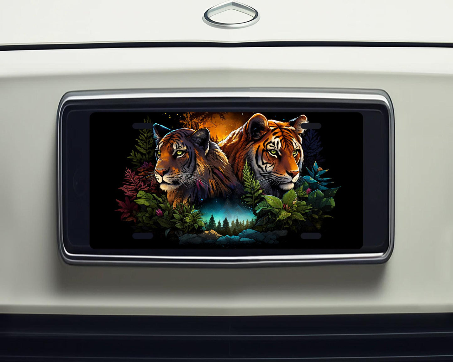 New Release Tiger Pair Vanity Front License Plate, Aluminum License Plate Car Accessory Decorative Front Plate