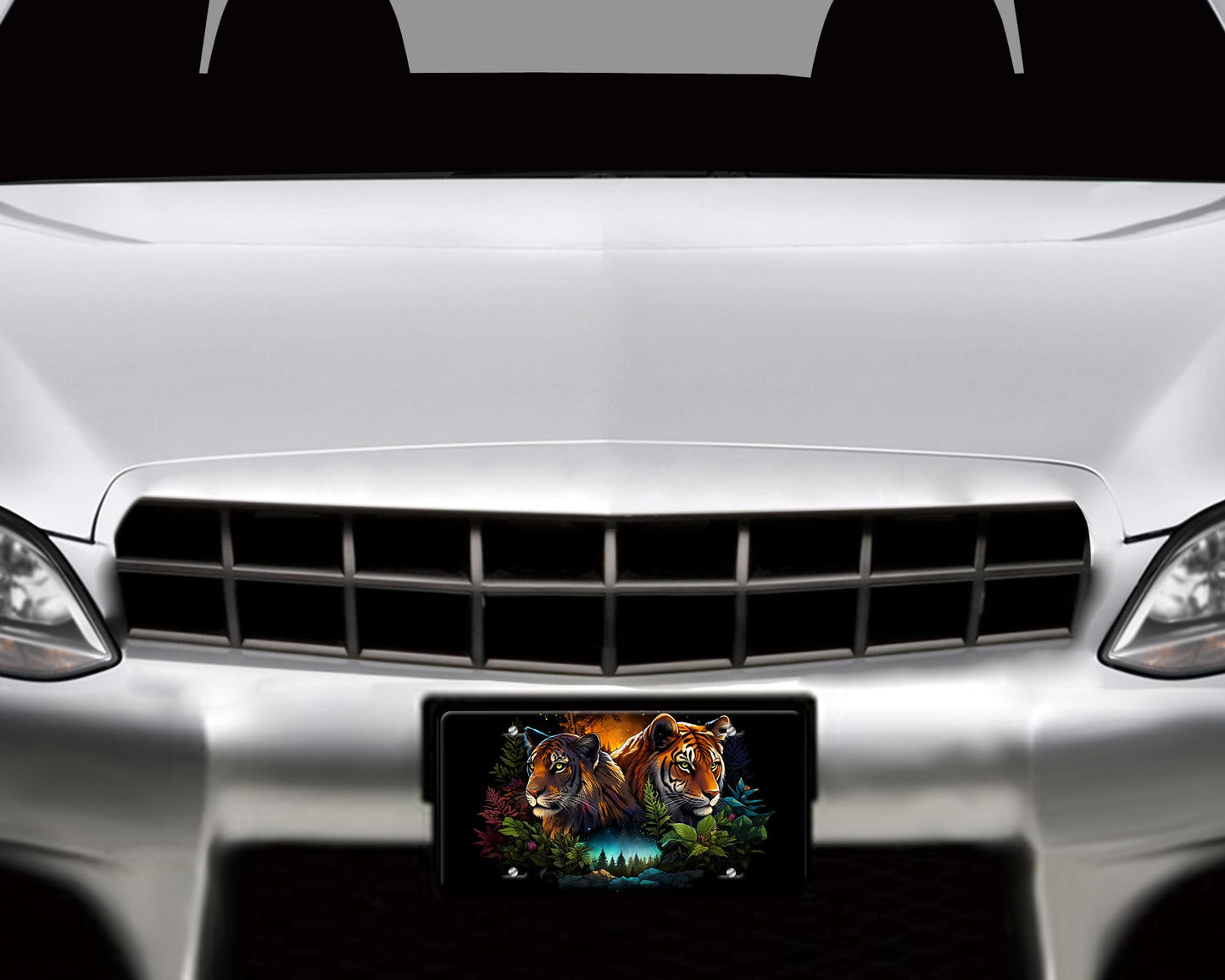 New Release Tiger Pair Vanity Front License Plate, Aluminum License Plate Car Accessory Decorative Front Plate