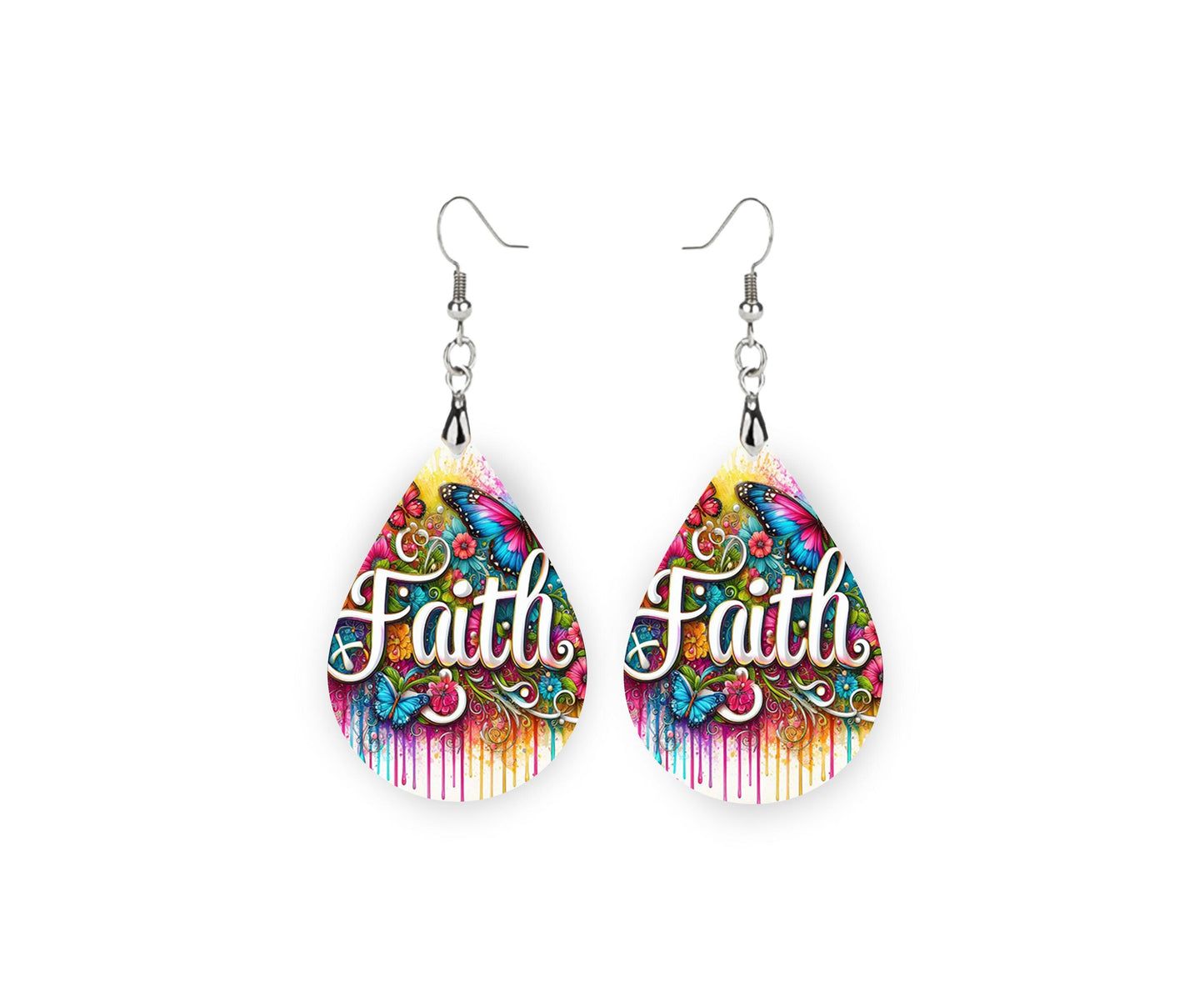 New Release Faith Print Earrings, Teardrop Dangle Printed Earrings Jewelry Handmade